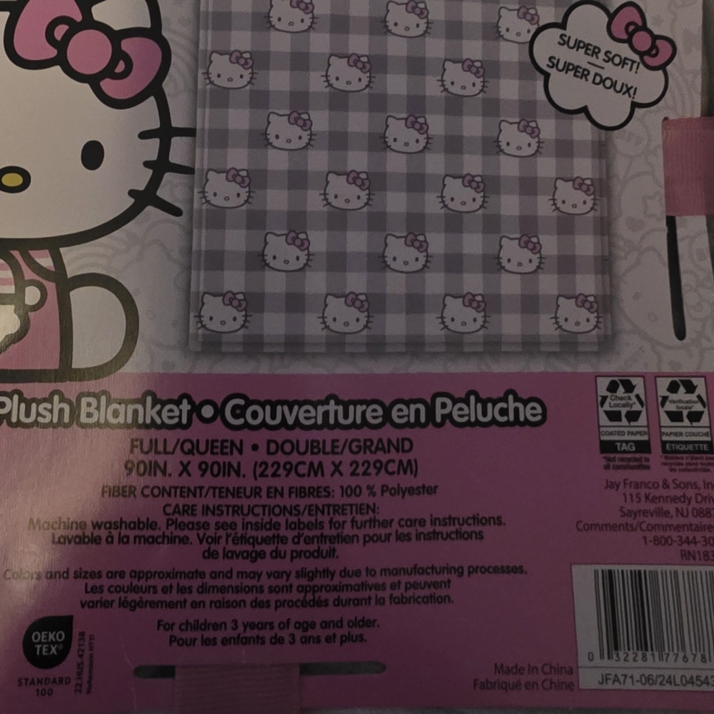 Hello Kitty Pink and Gray Plush Queen Size Blanket